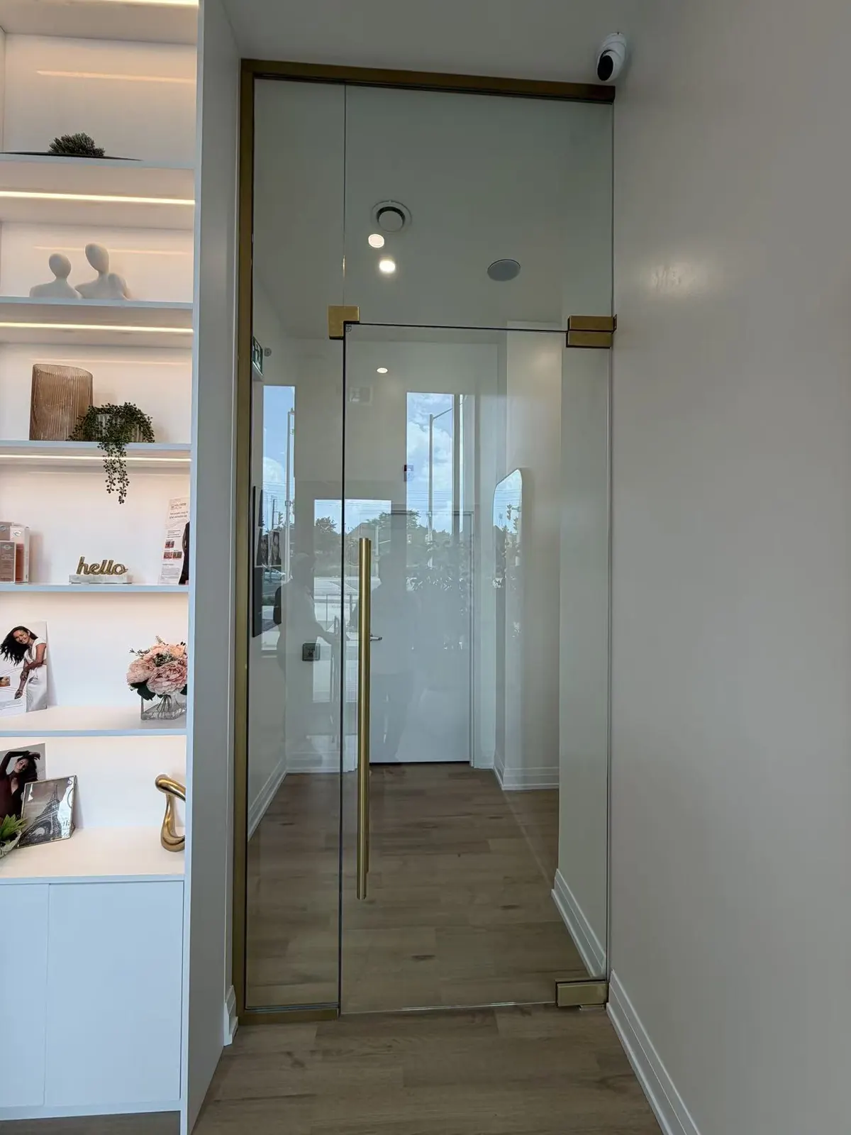 Interior glass door for retail