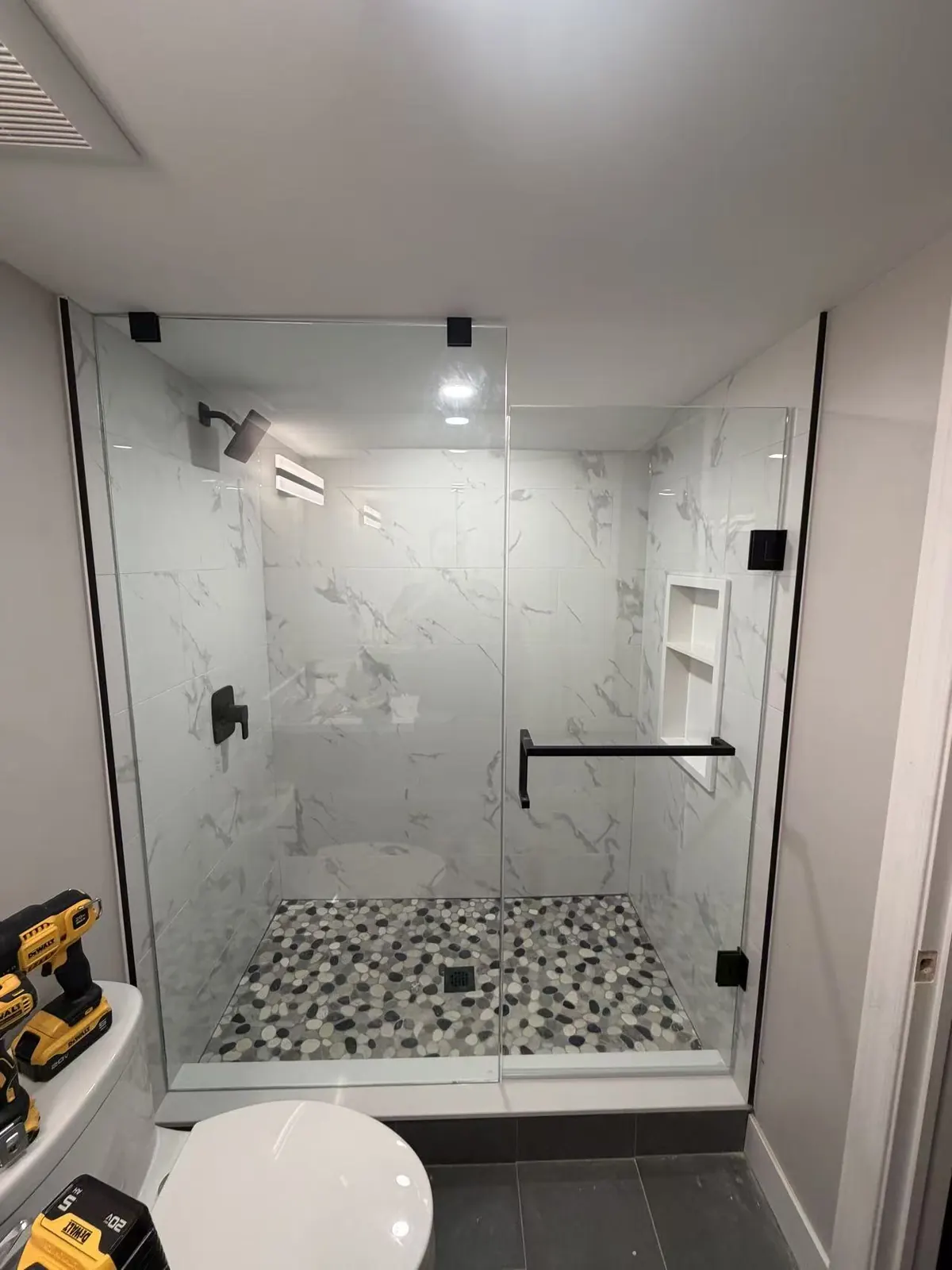 Matte black shower enclosure